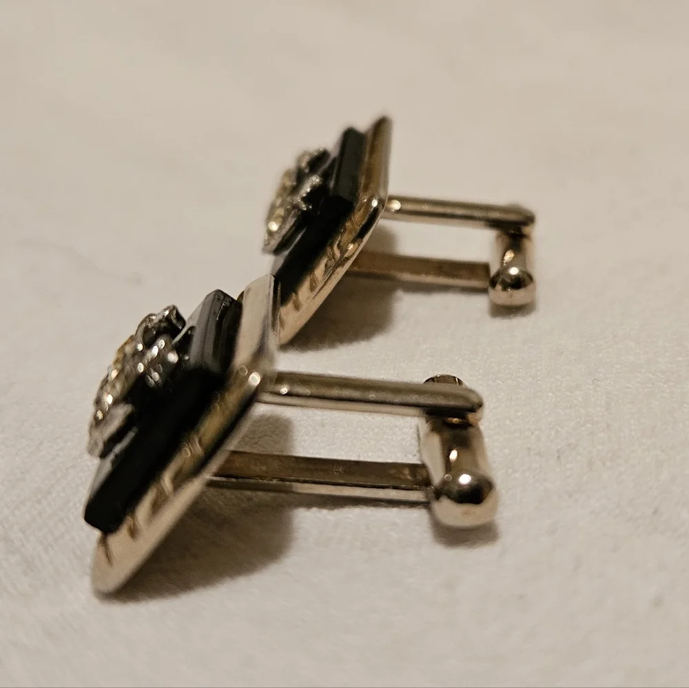 Vintage Rhinestone Cuff Links Jewelry Double Anchor Sickle Design Men Women